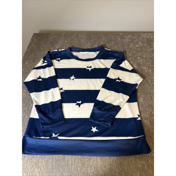 Unbranded Womens Blue White‎ Striped Crew Neck 3/4 Sleeve Top Sz L Patriotic - Picture 1 of 10